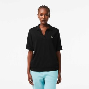 Lacoste Loose Fit Flowy Pique Svarta | HEQAL-2618