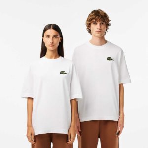 Lacoste Loose Fit Large Crocodile Organic Bomull Vita | SZKGD-2413