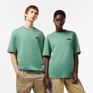 Lacoste Loose Fit Large Crocodile Organic Bomull Khaki Gröna | UPFLH-8507