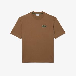 Lacoste Loose Fit Large Crocodile Organic Bomull Ljusbruna | WUDGN-9308