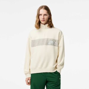 Lacoste Loose Fit Organic Bomull Half Zip Vita | JYKGF-7189