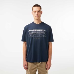 Lacoste Loose Fit Organic Bomull Pique Blå | CUEVG-5680