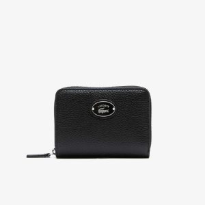 Lacoste Metal Plate Small Zip Wallet Svarta | KFSGY-6240