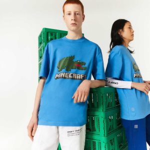 Lacoste Minecraft Print Organic Bomull Blå | OUPVX-8273