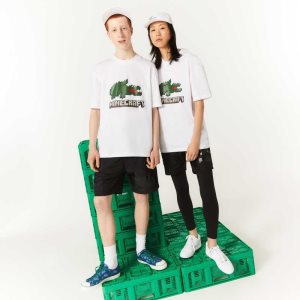 Lacoste Minecraft Print Organic Bomull Vita | FCVOL-3942