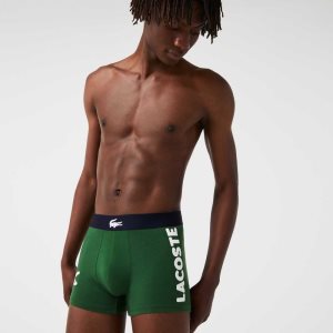 Lacoste Mismatched Stretch Bomull Trunk 3-Pack Gröna Marinblå Blå Vita | BXPJG-5204