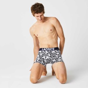 Lacoste Nautical Print Boxer Brief 3-Pack Grå Marinblå Blå Vita | KZRJB-1287