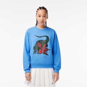 Lacoste Netflix Loose Fit Organic Bomull Fleece Blå | QEPYA-8162