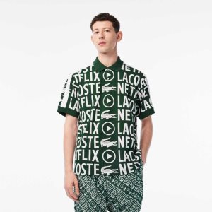 Lacoste Netflix Loose Fit Organic Bomull Print Gröna Vita | ZTPRI-7541