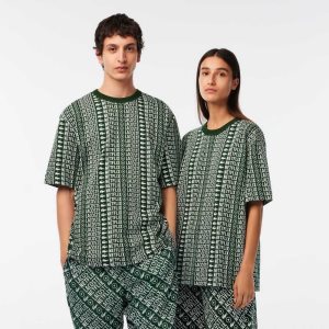 Lacoste Netflix Loose Fit Printed Gröna Vita | SOBUY-8962