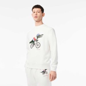 Lacoste Netflix Organic Bomull Fleece Print Vita | YPGEB-6247