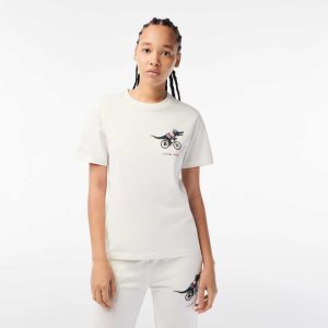 Lacoste Netflix Organic Bomull Jersey T-Shirt Vita | VMRHC-7695