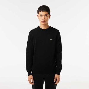 Lacoste Organic Bomull Crew Neck Svarta | VLWJN-0271