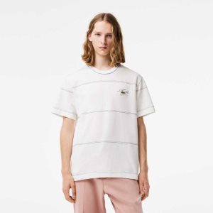 Lacoste Organic Bomull Jersey Stripe Vita | MHTBP-6539