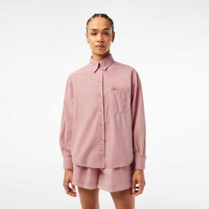 Lacoste Oversized Bomull Poplin Shirt Rosa | VJEML-3482