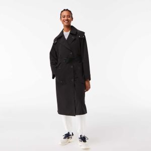 Lacoste Oversized Trench Coat Svarta | NXLMS-0941