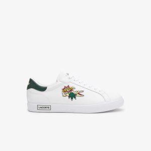 Lacoste Powercourt Läder Vita Mörkgröna | TCQNI-0475