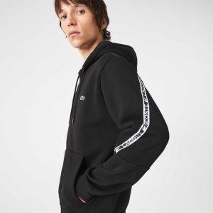 Lacoste Printed Bands Hooded Zip Svarta | EQLGK-6172