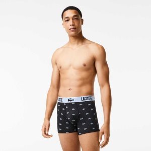 Lacoste Recycled Polyester Jersey Trunk 3-Pack Svarta Mörkgrå Vita | YEUPZ-7562