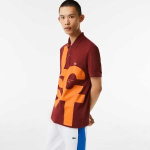 Lacoste Regular Fit Contrast Lettering Petit Pique Vinröda | TGQHN-9831