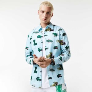 Lacoste Regular Fit Crocodile Print Blå Vita | DNGUX-3657