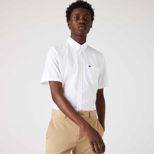 Lacoste Regular Fit Oxford Bomull Vita | DHFXE-9758