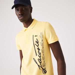 Lacoste Regular Fit Signature Bomull Pique Gula | KXZPM-1693