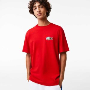 Lacoste Relaxed Fit Comic Effect Badge Röda | INMHA-4153