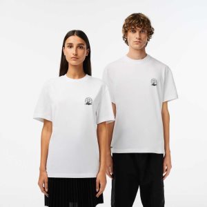 Lacoste Relaxed Fit Organic Bomull Jersey Vita | MDWXF-4371