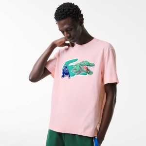 Lacoste Relaxed Fit Oversized Crocodile Ljusrosa | RHOEN-5730