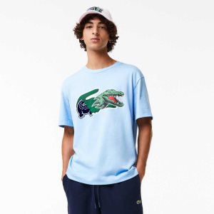 Lacoste Relaxed Fit Oversized Crocodile Blå | ZUGTV-0623