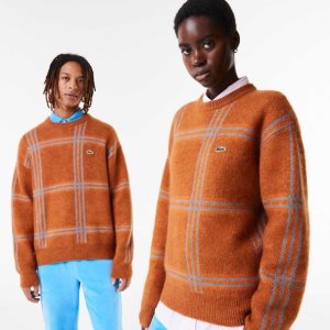 Lacoste Relaxed Fit Tartan Pattern Ull Blend Bruna Blå Orange | NPQOZ-9184