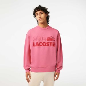 Lacoste Round Neck Loose Fit Vintage Print Rosa | JUILW-5304