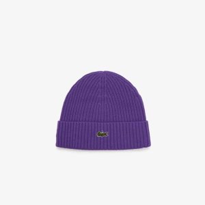 Lacoste Räfflad Ull Beanie Lila | OPIWR-8593