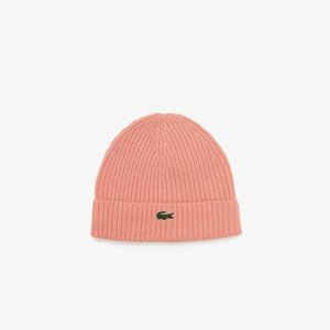 Lacoste Räfflad Ull Beanie Rosa | FGOUM-9825