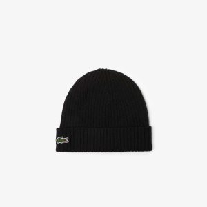 Lacoste Räfflad Ull Beanie Svarta | OWDYR-0527