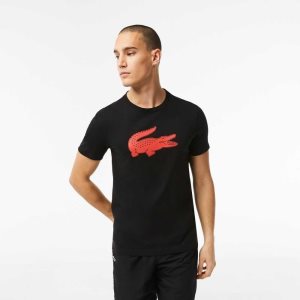 Lacoste SPORT 3D Print Crocodile Andas Jersey Svarta Röda | PIRTE-1407