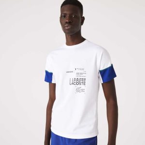 Lacoste SPORT Lettered Technical Bomull Vita Blå Svarta Vita | KRMYG-9547