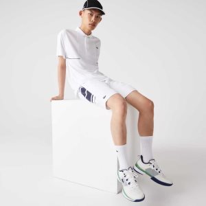 Lacoste SPORT Printed Side Bands Vita Marinblå Blå | ZYICM-9402