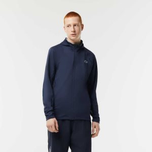 Lacoste SPORT Zipped High-Neck Hooded Blå | YXGTP-8795