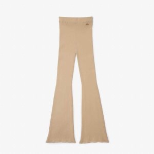 Lacoste Seamless Räfflad Knit Leggings Beige | IJVZQ-1270