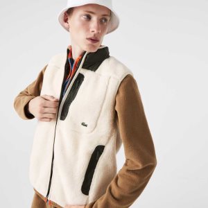 Lacoste Sherpa Fleece Vest Vita Khaki Gröna | HUQRO-8197