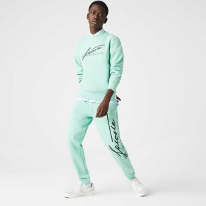 Lacoste Signature And Crocodile Print Bomull Fleece Jogging Gröna | TZKLQ-9128