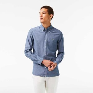 Lacoste Slim Fit Bomull Chambray Blå | ENXKY-7021