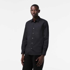 Lacoste Slim Fit French Collar Bomull Poplin Svarta | RGHLM-2679