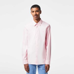 Lacoste Slim Fit French Collar Bomull Poplin Ljusrosa | SMPYW-8426