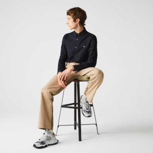 Lacoste Slim Fit Stretch Bomull Poplin Marinblå Blå | YLTGM-5134