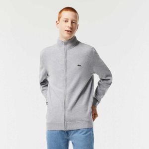 Lacoste Stand-Up Collar Organic Bomull Zippered Grå | RHVEZ-4806