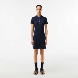 Lacoste Stretch Bomull Pique Polo Marinblå Blå | MKOLZ-7689