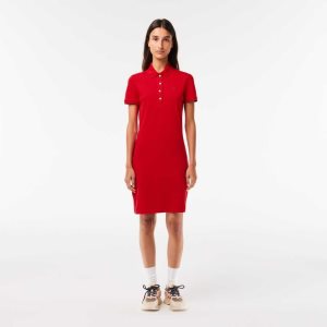 Lacoste Stretch Bomull Pique Polo Röda | JYUGZ-1789